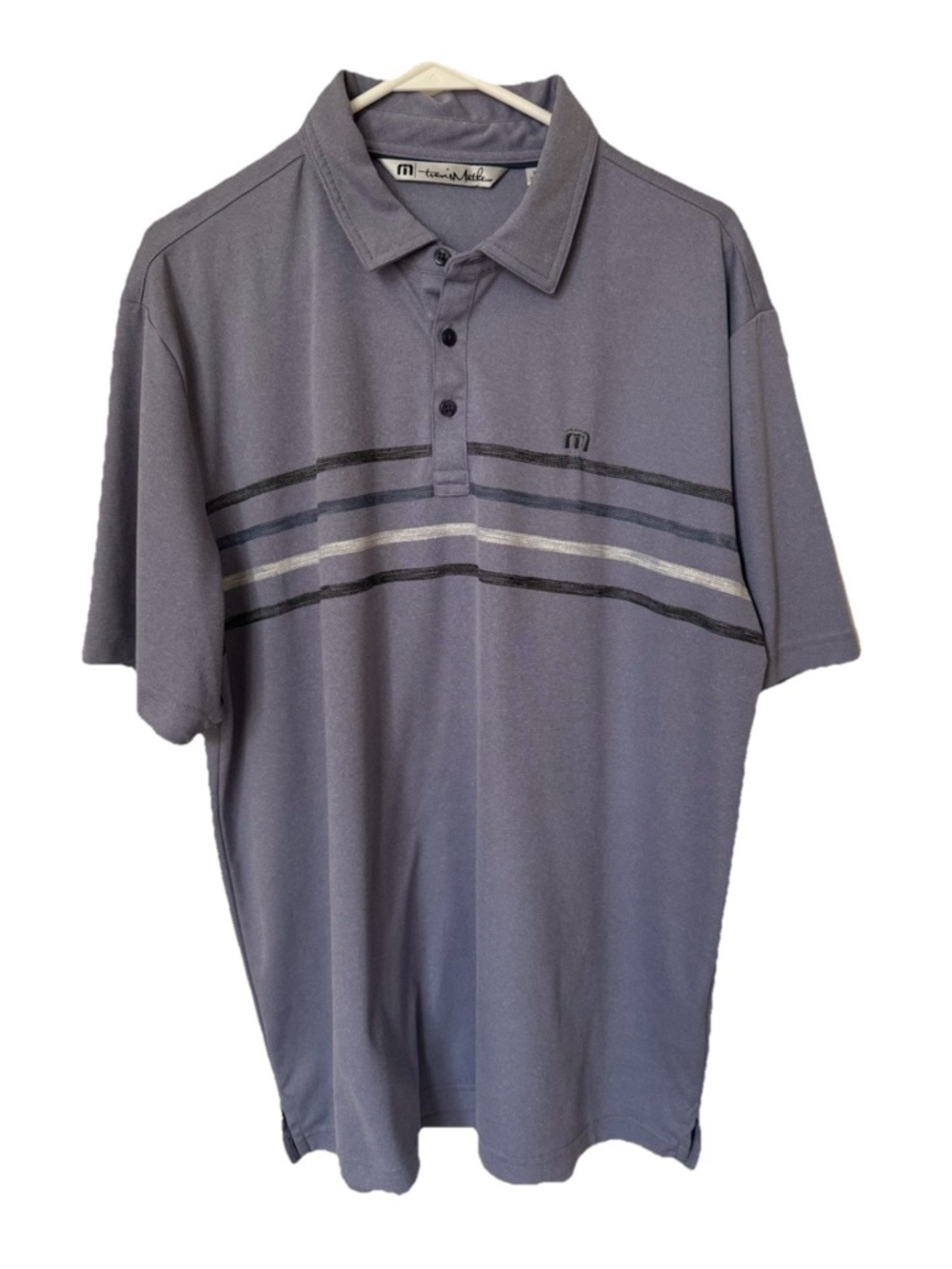 Travis Mathew Gray Golf Polo with Horizontal Stripe Detail - Men's XL Casual